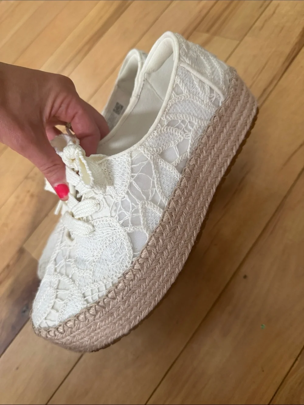 Toms Cream Lace Espadrille Platform Sneakers